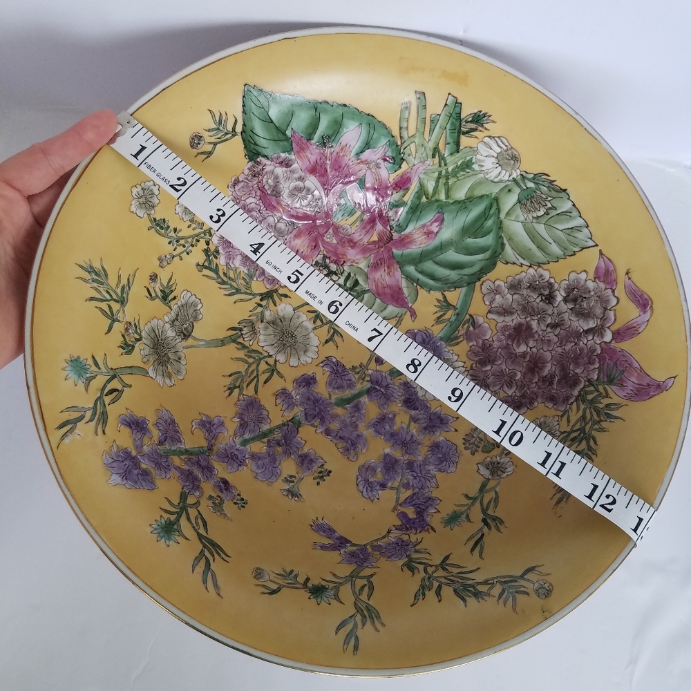 Vtg Oriental Accent Large Porcelain Bowl 13” Decorative Floral Yellow - Picture 10 of 12